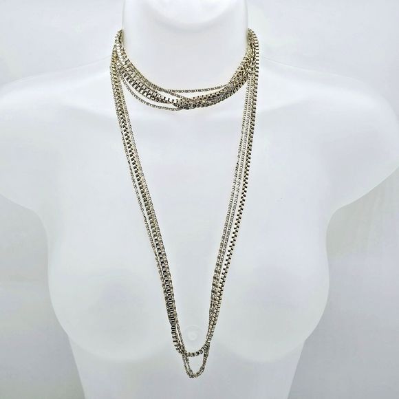 West Germany Necklace Vintage Silver Tone Swirl Box Triple Strand LONG 54" - Picture 3 of 9